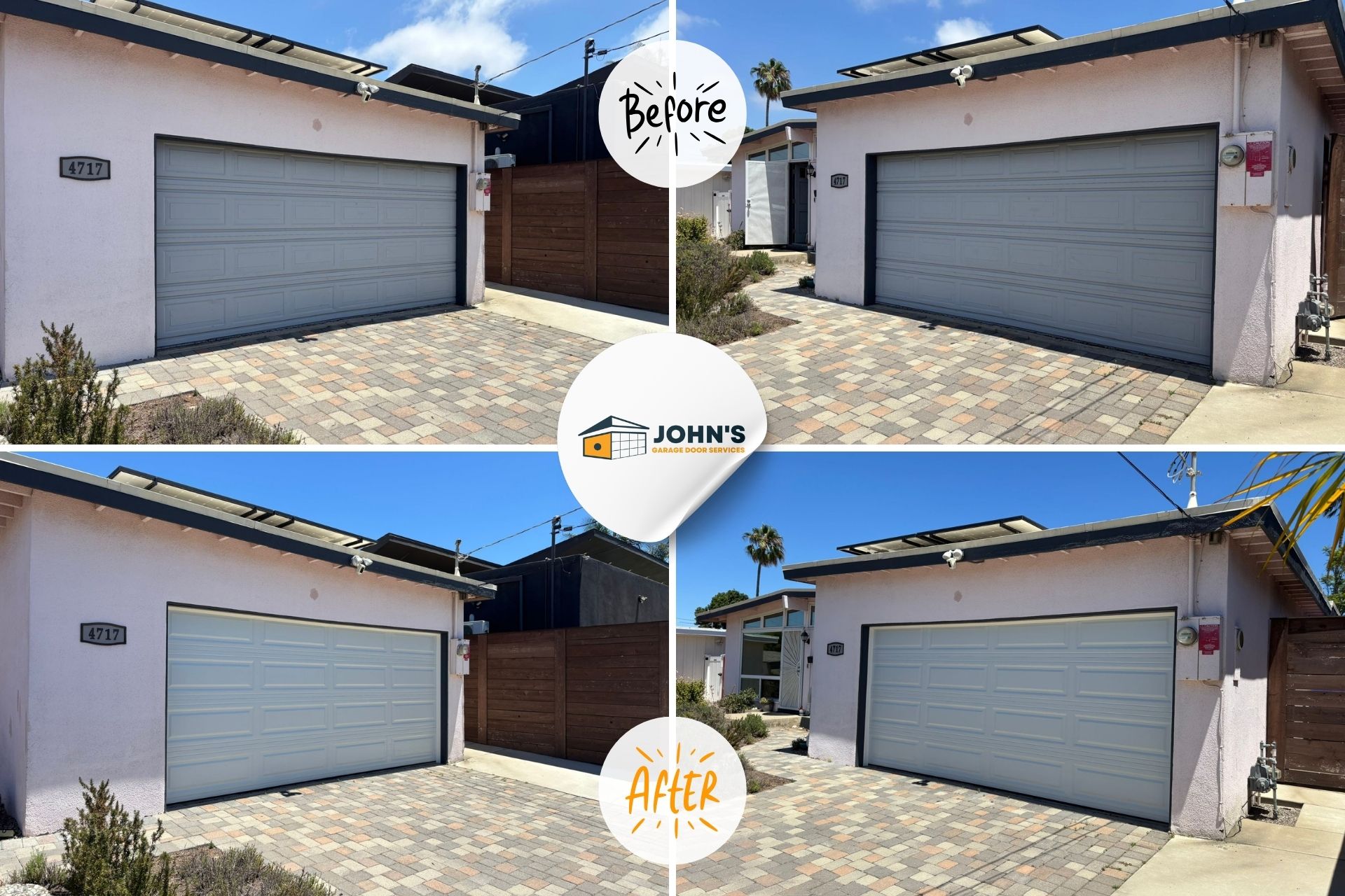 White Garage Door replacement San Diego, 92117 Before & After