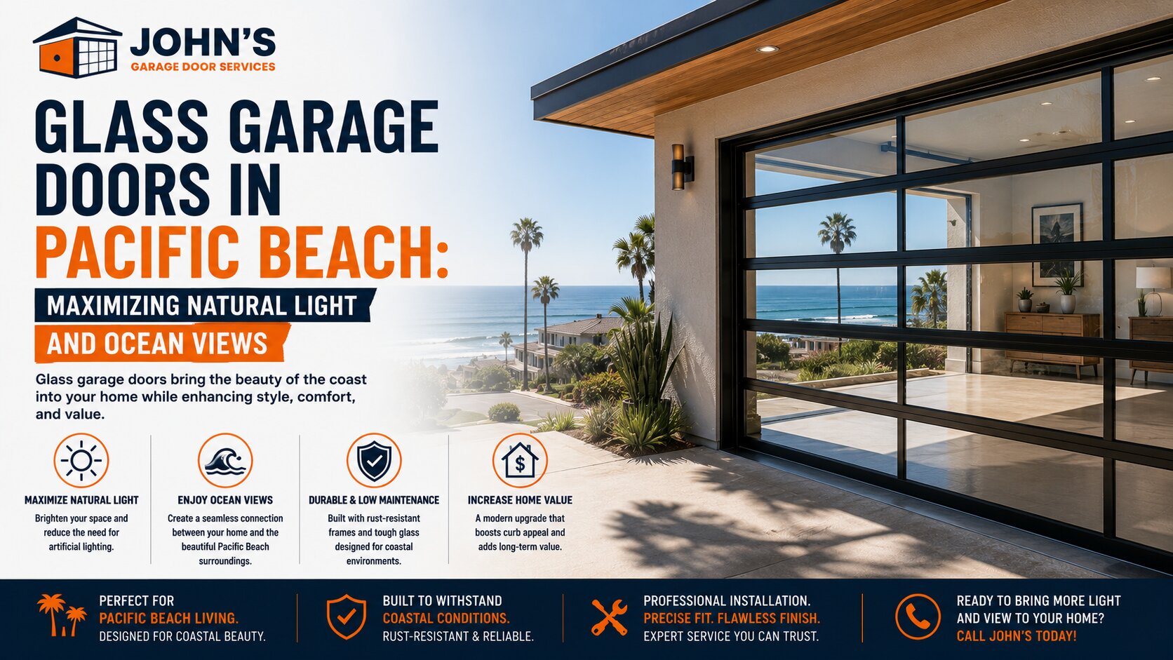 Glass Garage Doors in Pacific Beach Maximizing Natural Light and Ocean Views