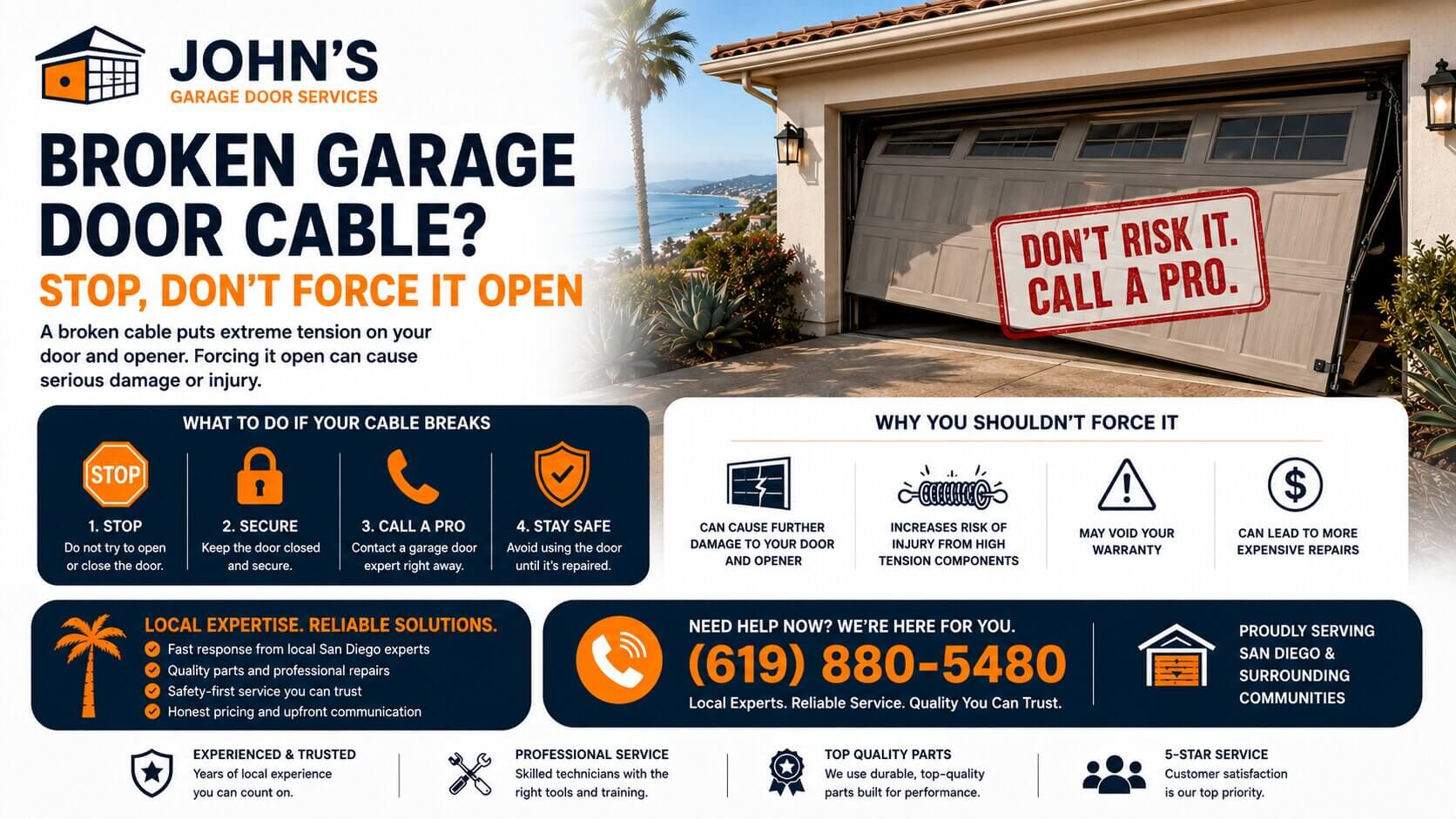 Broken Garage Door Cable Stop, Don’t Force It Open