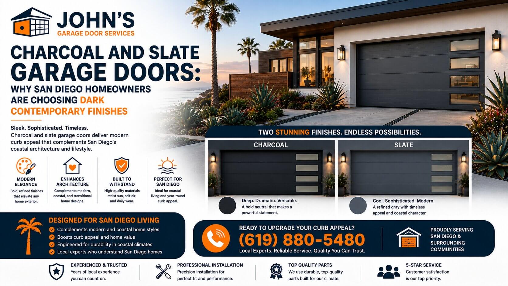 Charcoal and Slate Garage Doors Why San Diego Homeowners Are Choosing Dark Contemporary Finishes