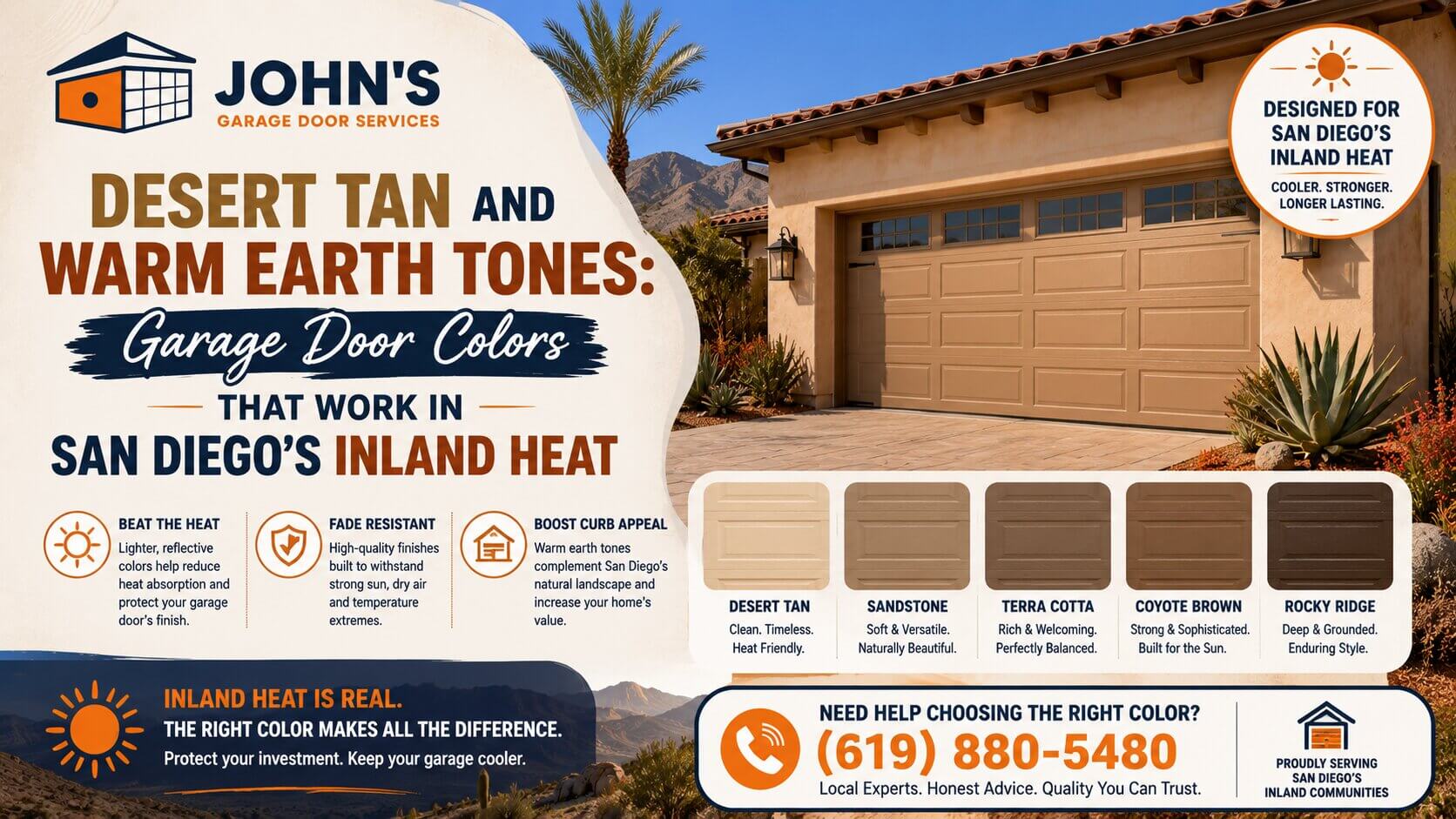 Desert Tan and Warm Earth Tones: Garage Door Colors That Work in San Diego's Inland Heat