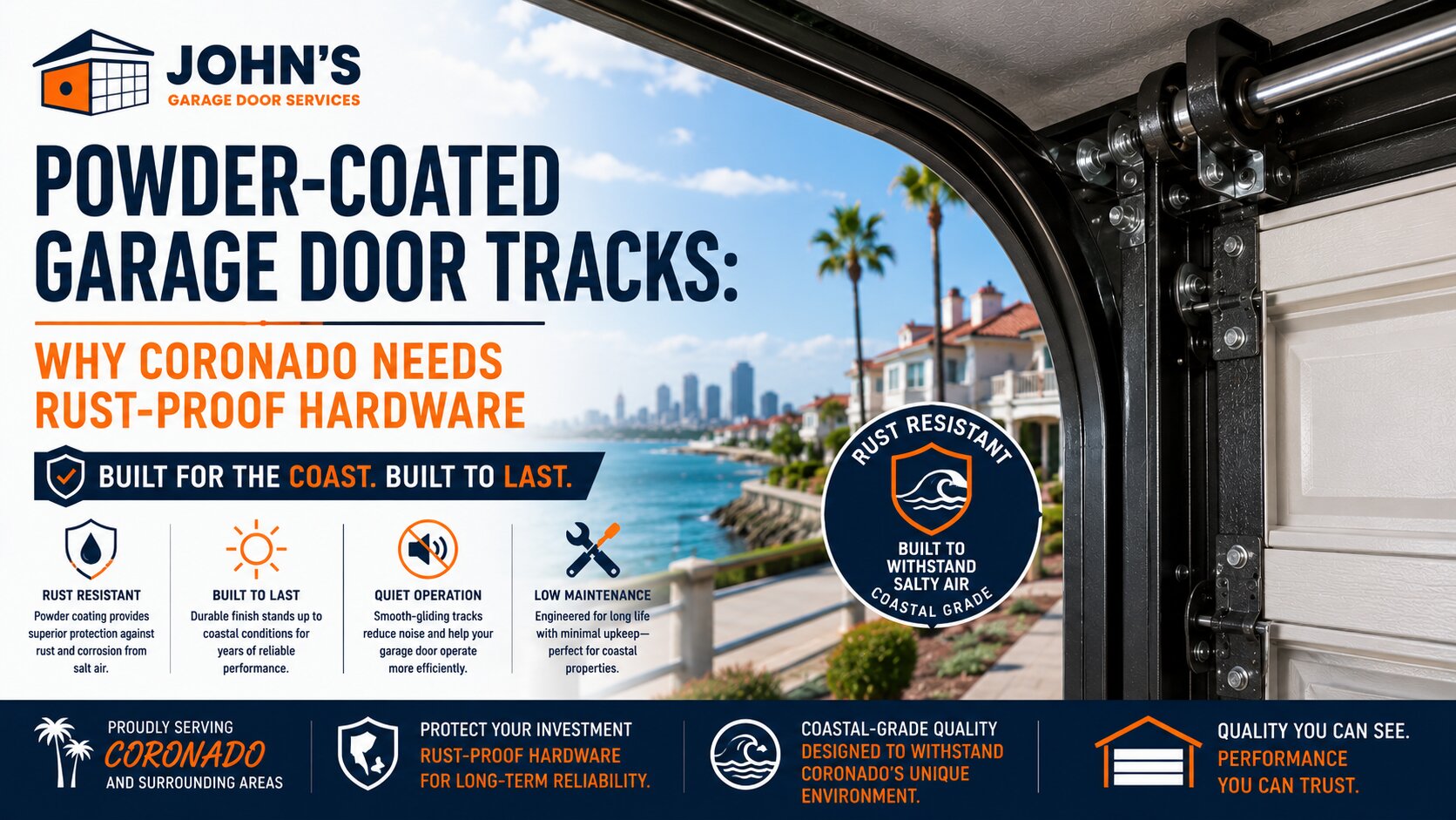 Powder-Coated Garage Door Tracks Why Coronado Needs Rust-Proof Hardware