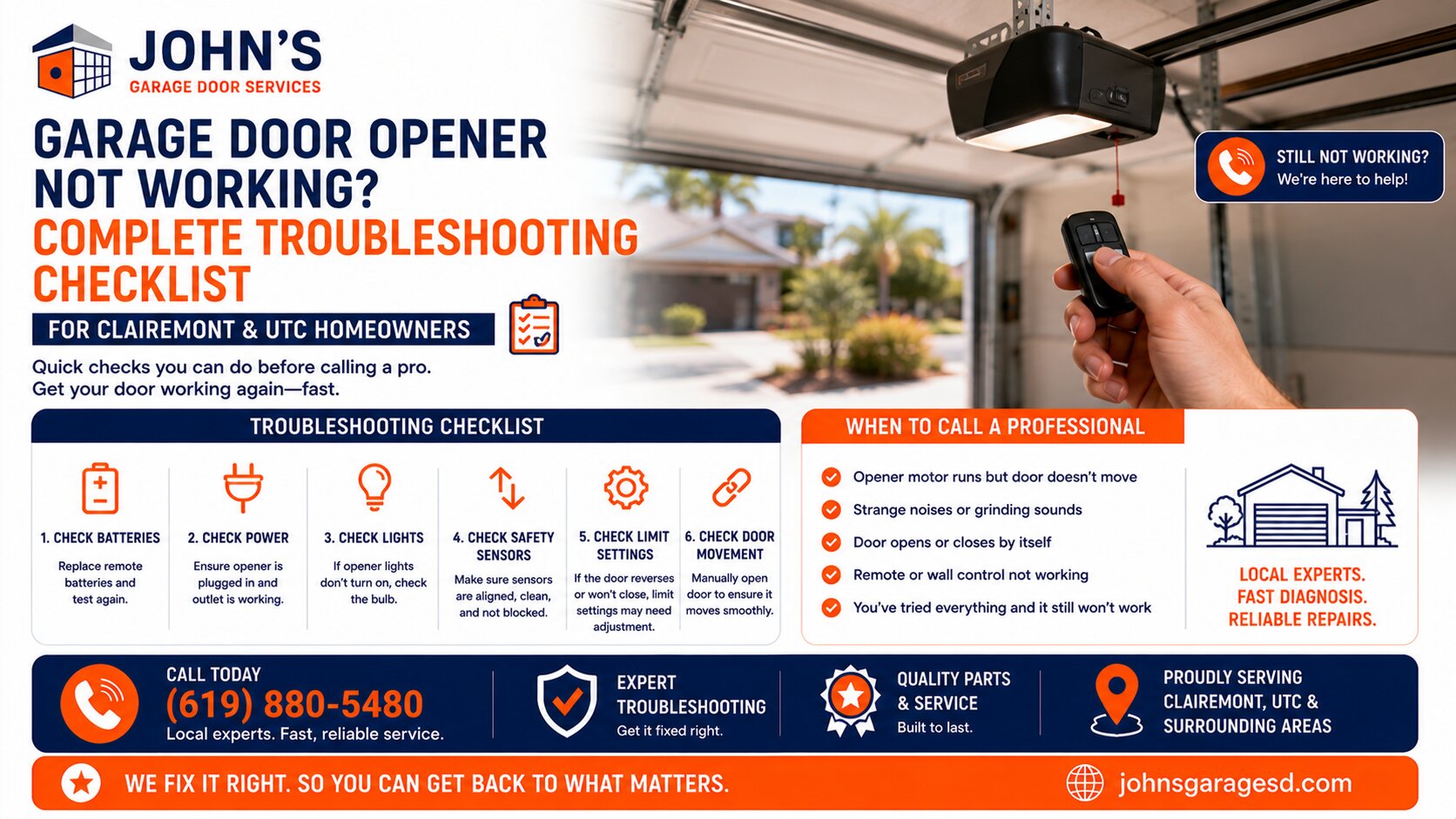 Garage Door Opener Not Working Complete Troubleshooting Checklist for Clairemont and UTC Homeowners