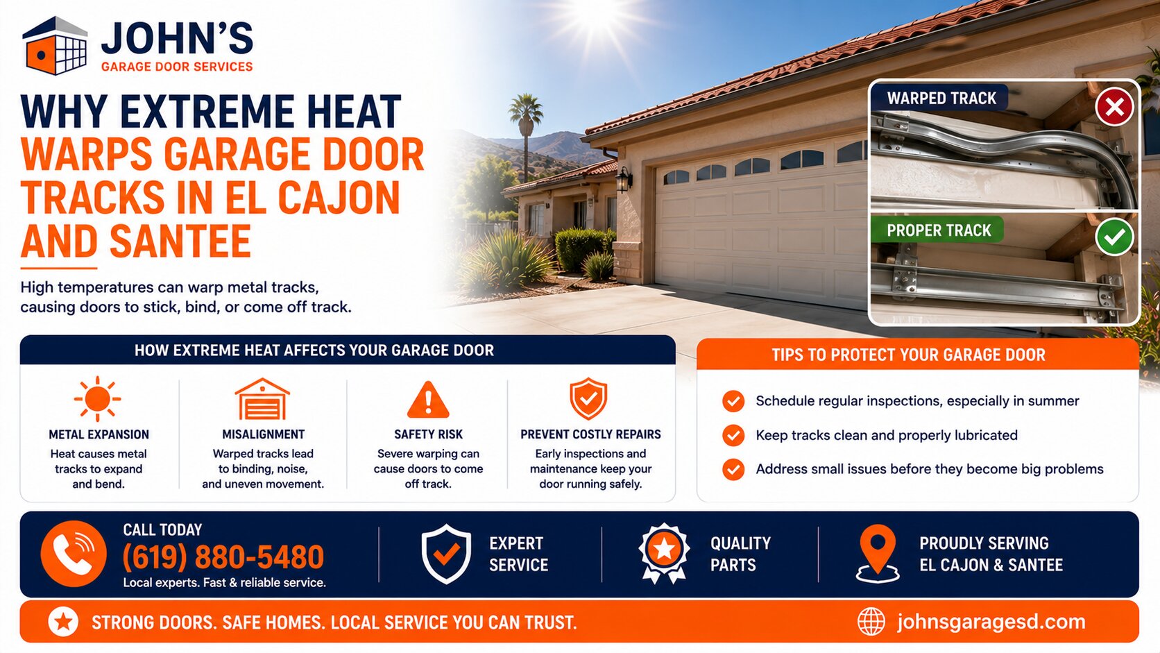 Why Extreme Heat Warps Garage Door Tracks in El Cajon and Santee