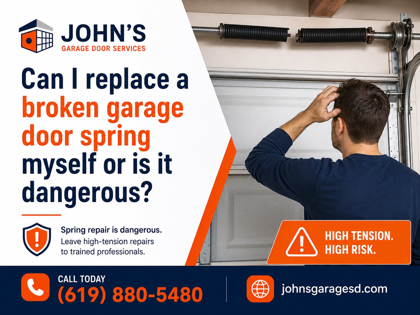 Can I replace a broken garage door spring myself or is it dangerous?