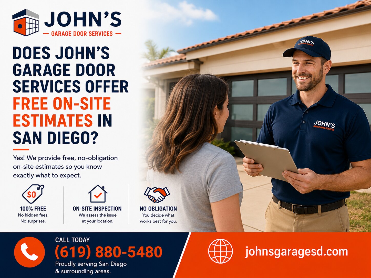 Does John's Garage Door Services offer free on-site estimates in San Diego?