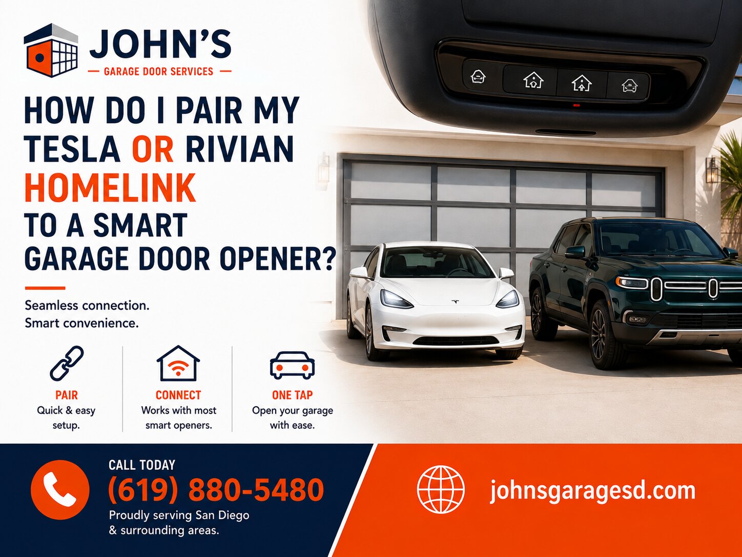 How do I pair my Tesla or Rivian HomeLink to a smart garage door opener?
