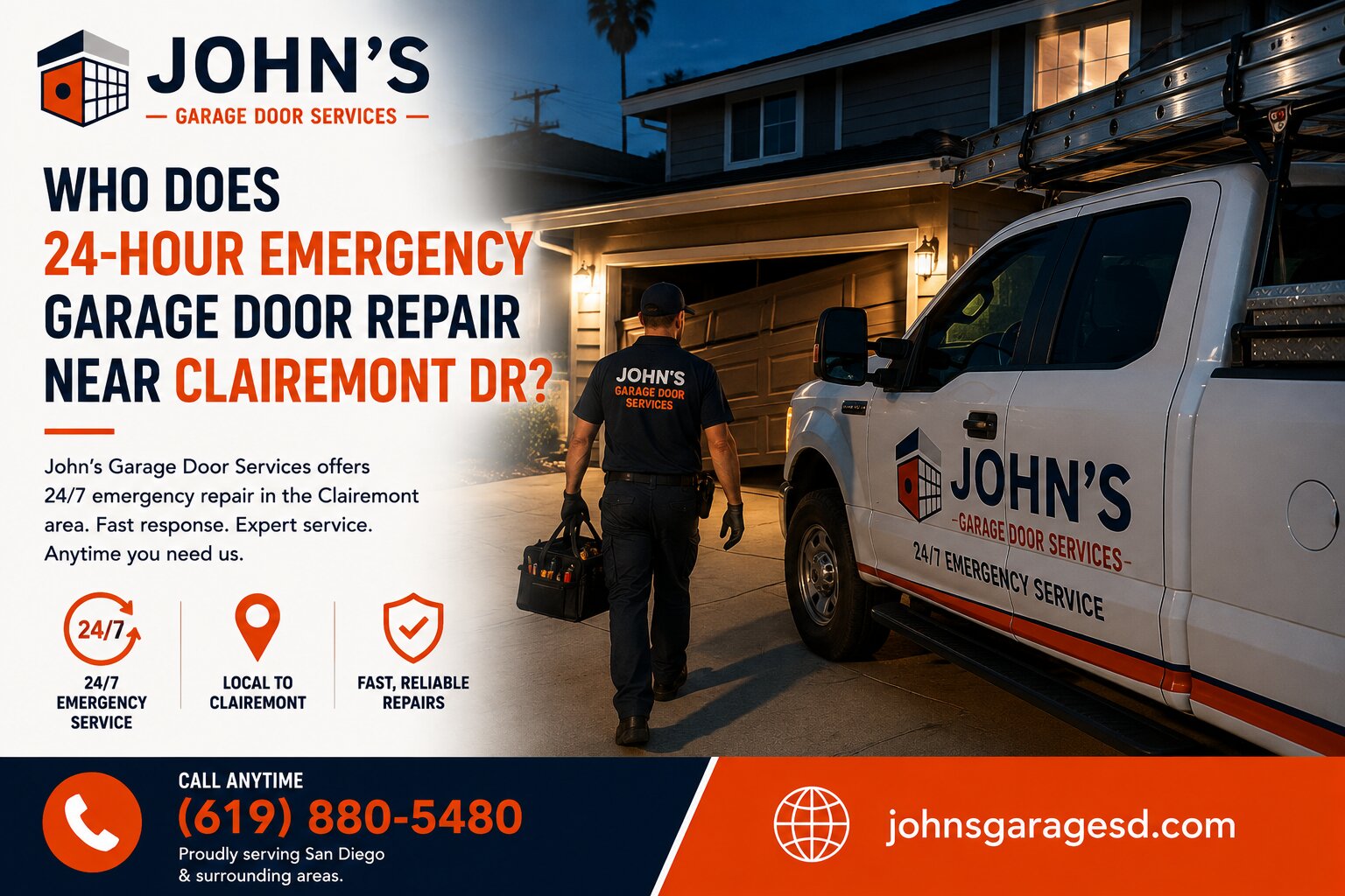 Who does 24-hour emergency garage door repair near Clairemont Dr?