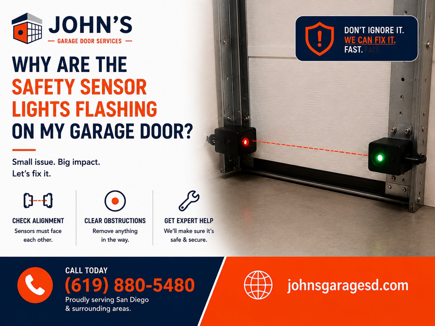 Why are the safety sensor lights flashing on my garage door?