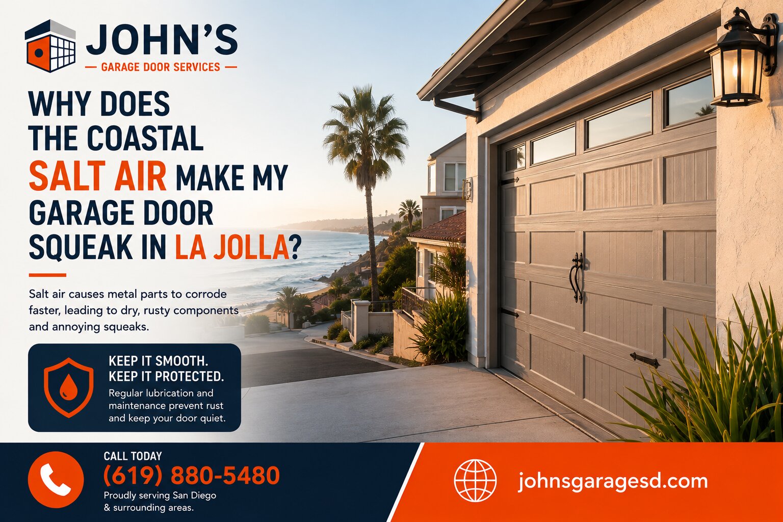 Why does the coastal salt air make my garage door squeak in La Jolla?